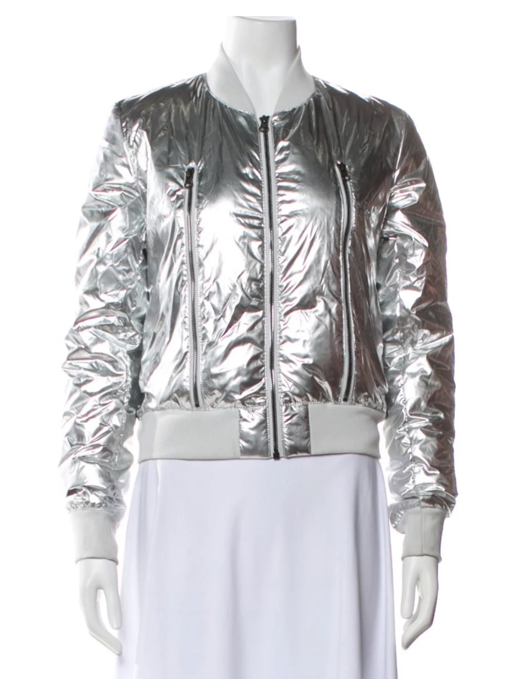 ALO Yoga Silver Metallic Bomber Jacket - Picture 3 of 3